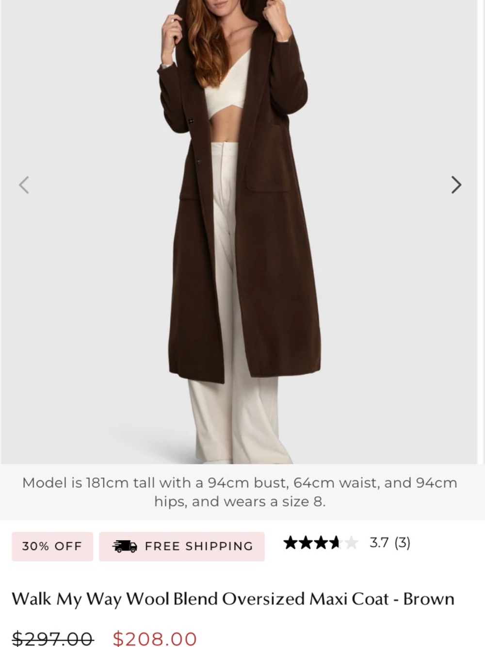 Brown Wool-Blend Oversized Maxi Coat